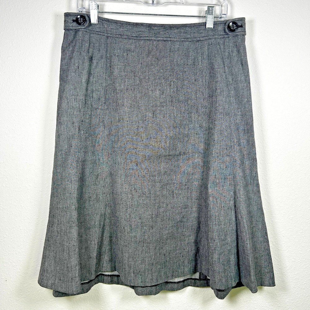 Lane Bryant Gray A-Line Skirt Women's Size 14 Linen Blend Button Waist Career‎